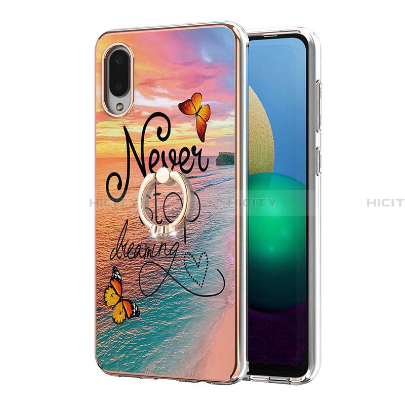 Coque Silicone Motif Fantaisie Souple Couleur Unie Etui Housse avec Support Bague Anneau Y03B pour Samsung Galaxy A02 Plus