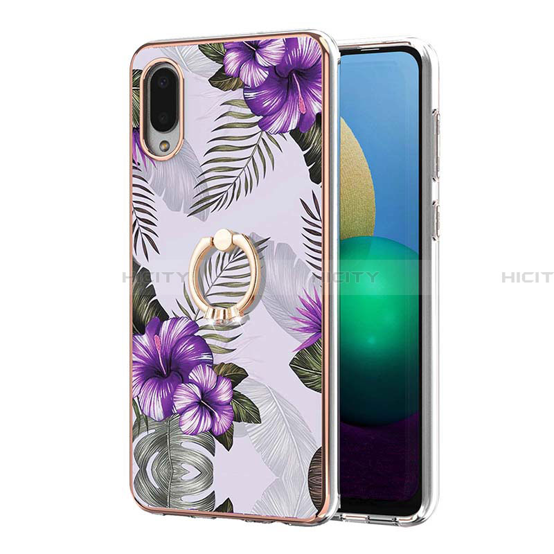 Coque Silicone Motif Fantaisie Souple Couleur Unie Etui Housse avec Support Bague Anneau Y03B pour Samsung Galaxy A02 Plus