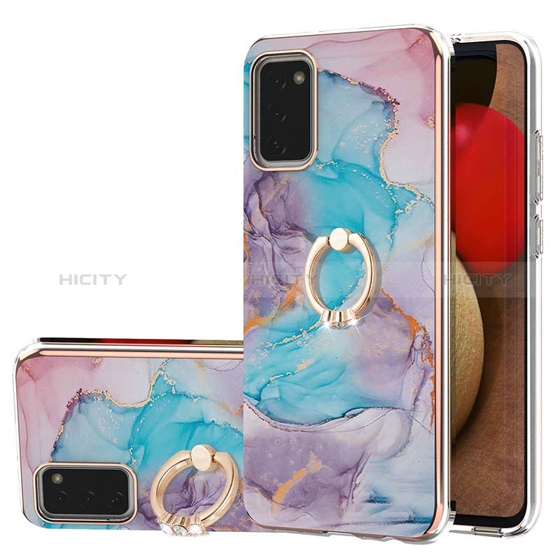 Coque Silicone Motif Fantaisie Souple Couleur Unie Etui Housse avec Support Bague Anneau Y03B pour Samsung Galaxy A02s Bleu Plus