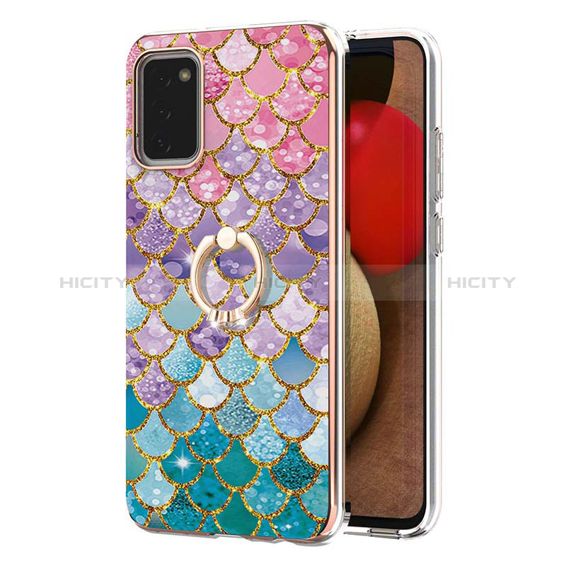 Coque Silicone Motif Fantaisie Souple Couleur Unie Etui Housse avec Support Bague Anneau Y03B pour Samsung Galaxy A02s Plus