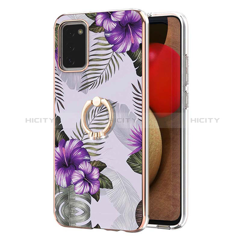 Coque Silicone Motif Fantaisie Souple Couleur Unie Etui Housse avec Support Bague Anneau Y03B pour Samsung Galaxy A02s Plus