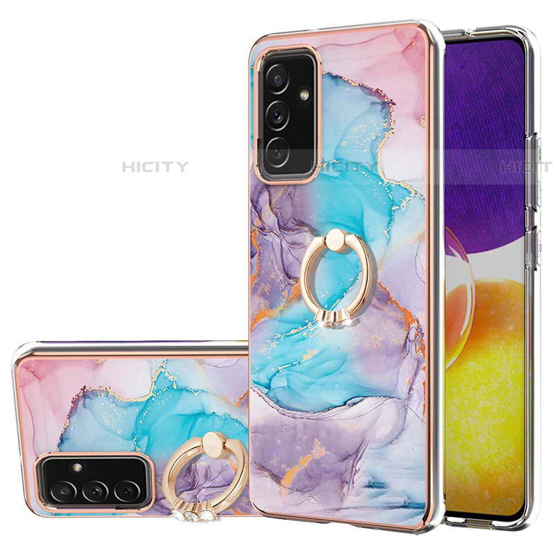 Coque Silicone Motif Fantaisie Souple Couleur Unie Etui Housse avec Support Bague Anneau Y03B pour Samsung Galaxy A05s Bleu Plus