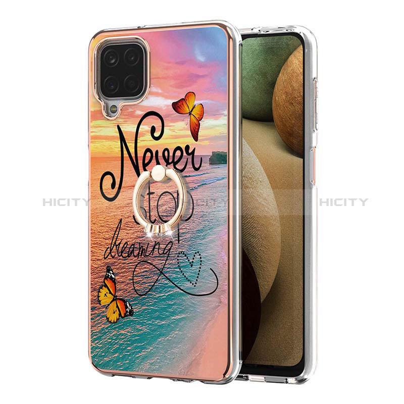 Coque Silicone Motif Fantaisie Souple Couleur Unie Etui Housse avec Support Bague Anneau Y03B pour Samsung Galaxy A12 5G Plus