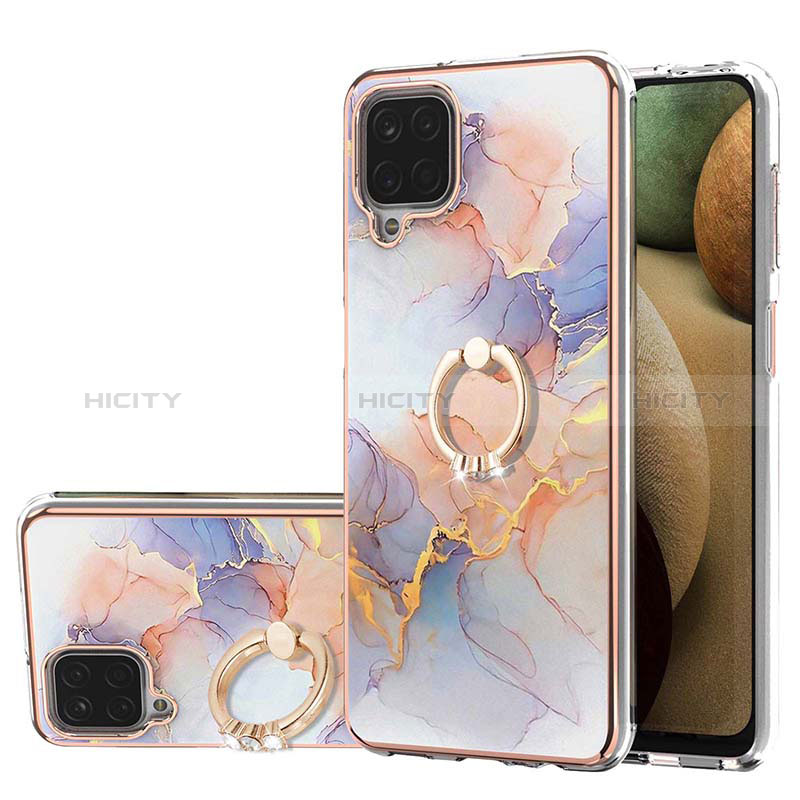 Coque Silicone Motif Fantaisie Souple Couleur Unie Etui Housse avec Support Bague Anneau Y03B pour Samsung Galaxy A12 5G Violet Clair Plus