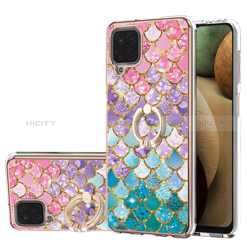 Coque Silicone Motif Fantaisie Souple Couleur Unie Etui Housse avec Support Bague Anneau Y03B pour Samsung Galaxy A12 Colorful Plus