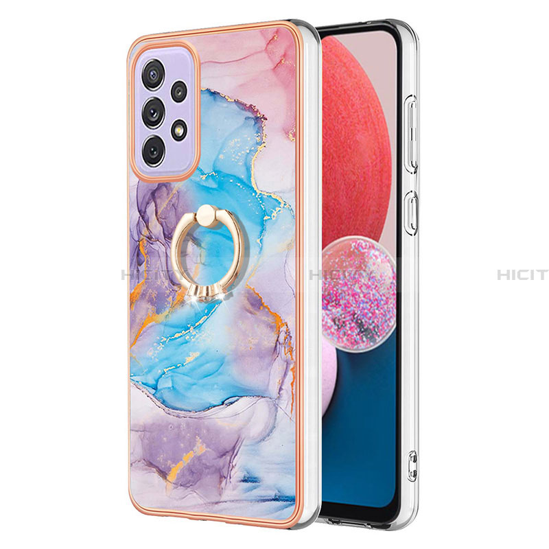 Coque Silicone Motif Fantaisie Souple Couleur Unie Etui Housse avec Support Bague Anneau Y03B pour Samsung Galaxy A13 4G Bleu Plus