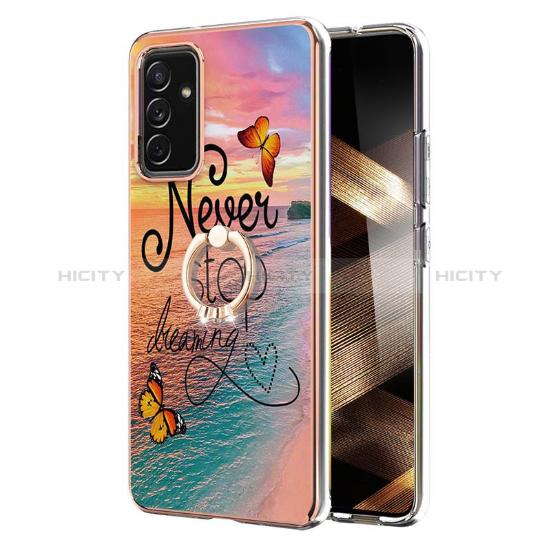 Coque Silicone Motif Fantaisie Souple Couleur Unie Etui Housse avec Support Bague Anneau Y03B pour Samsung Galaxy A15 4G Plus