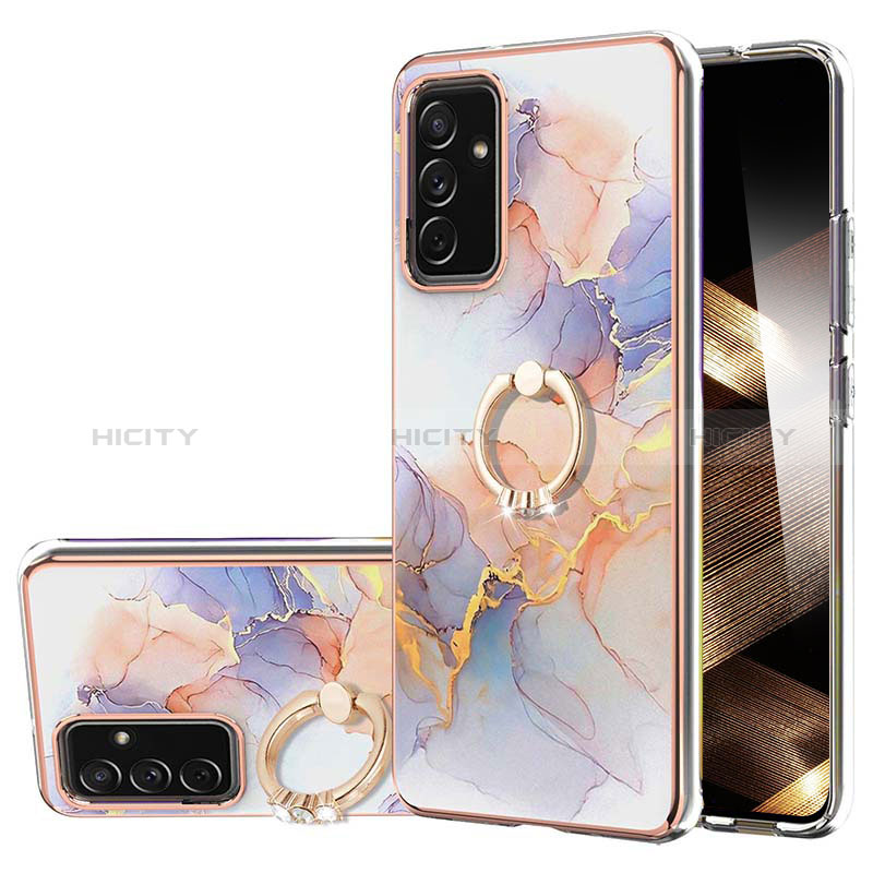 Coque Silicone Motif Fantaisie Souple Couleur Unie Etui Housse avec Support Bague Anneau Y03B pour Samsung Galaxy A15 4G Violet Clair Plus