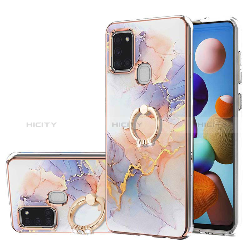 Coque Silicone Motif Fantaisie Souple Couleur Unie Etui Housse avec Support Bague Anneau Y03B pour Samsung Galaxy A21s Violet Clair Plus