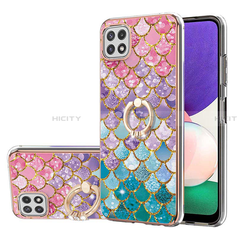 Coque Silicone Motif Fantaisie Souple Couleur Unie Etui Housse avec Support Bague Anneau Y03B pour Samsung Galaxy A22 5G Colorful Plus