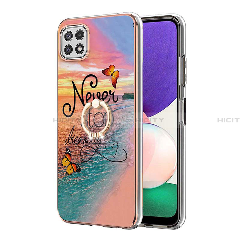 Coque Silicone Motif Fantaisie Souple Couleur Unie Etui Housse avec Support Bague Anneau Y03B pour Samsung Galaxy A22 5G Plus