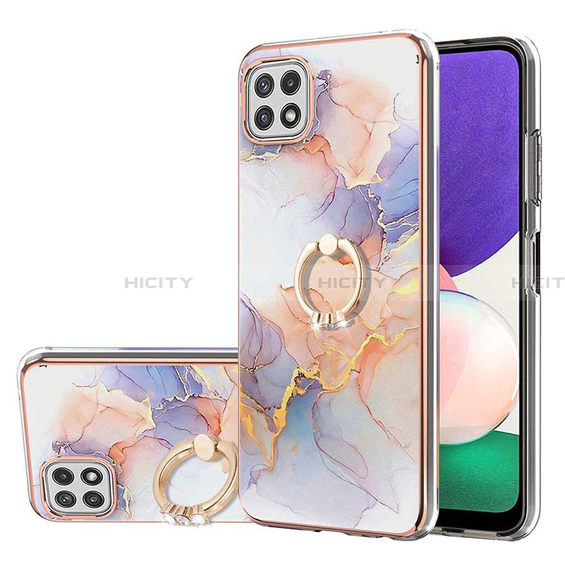 Coque Silicone Motif Fantaisie Souple Couleur Unie Etui Housse avec Support Bague Anneau Y03B pour Samsung Galaxy A22 5G Violet Clair Plus