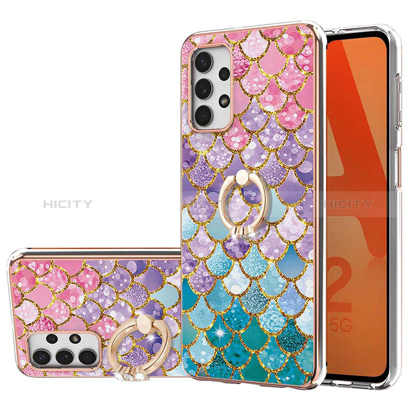 Coque Silicone Motif Fantaisie Souple Couleur Unie Etui Housse avec Support Bague Anneau Y03B pour Samsung Galaxy A23 5G Colorful Plus