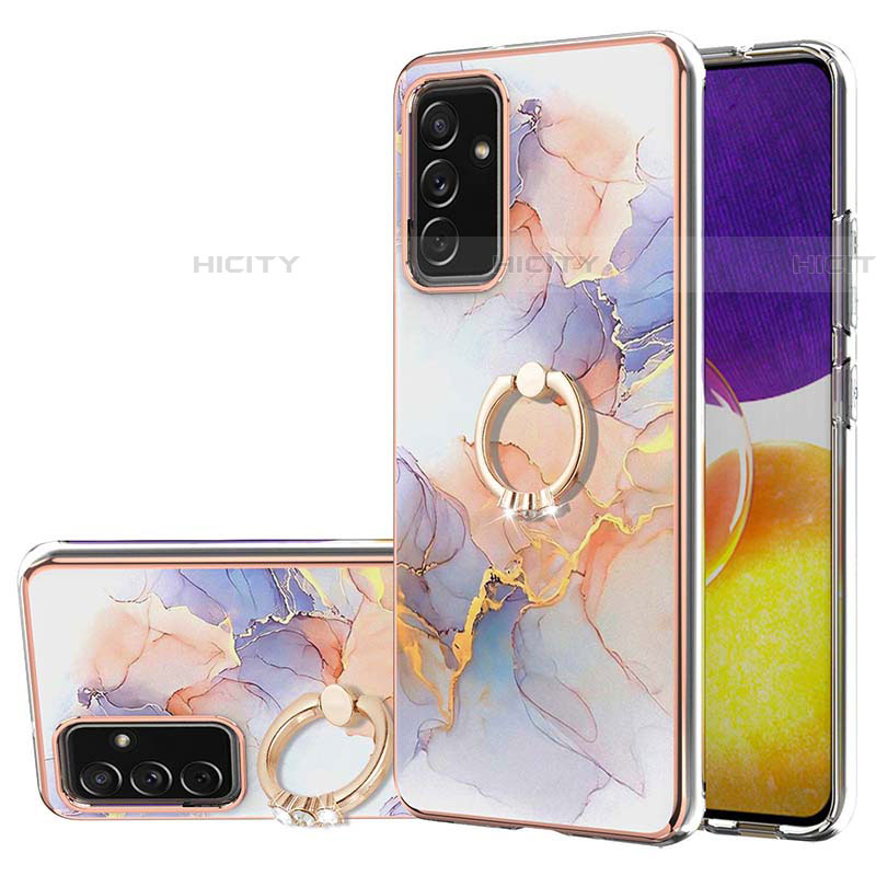 Coque Silicone Motif Fantaisie Souple Couleur Unie Etui Housse avec Support Bague Anneau Y03B pour Samsung Galaxy A24 4G Violet Clair Plus