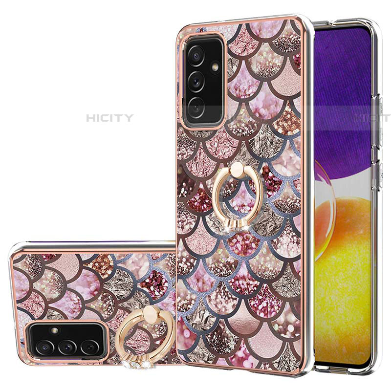 Coque Silicone Motif Fantaisie Souple Couleur Unie Etui Housse avec Support Bague Anneau Y03B pour Samsung Galaxy A34 5G Marron Plus