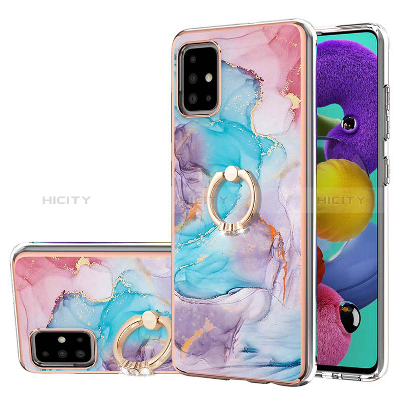 Coque Silicone Motif Fantaisie Souple Couleur Unie Etui Housse avec Support Bague Anneau Y03B pour Samsung Galaxy A51 4G Bleu Plus