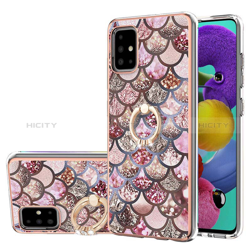 Coque Silicone Motif Fantaisie Souple Couleur Unie Etui Housse avec Support Bague Anneau Y03B pour Samsung Galaxy A51 4G Marron Plus