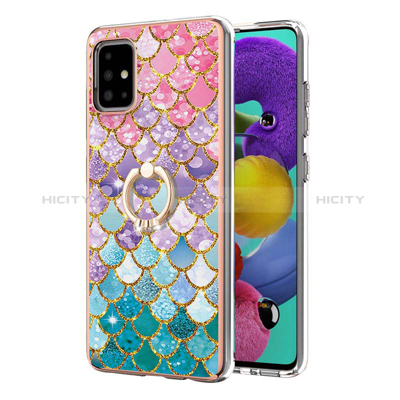 Coque Silicone Motif Fantaisie Souple Couleur Unie Etui Housse avec Support Bague Anneau Y03B pour Samsung Galaxy A51 4G Plus