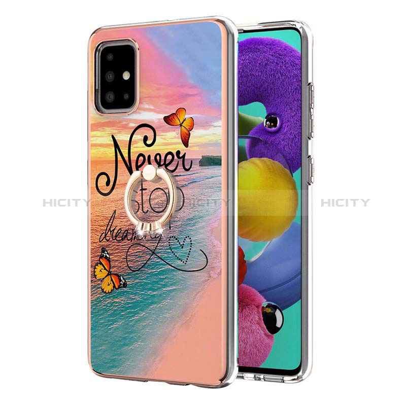 Coque Silicone Motif Fantaisie Souple Couleur Unie Etui Housse avec Support Bague Anneau Y03B pour Samsung Galaxy A51 4G Plus