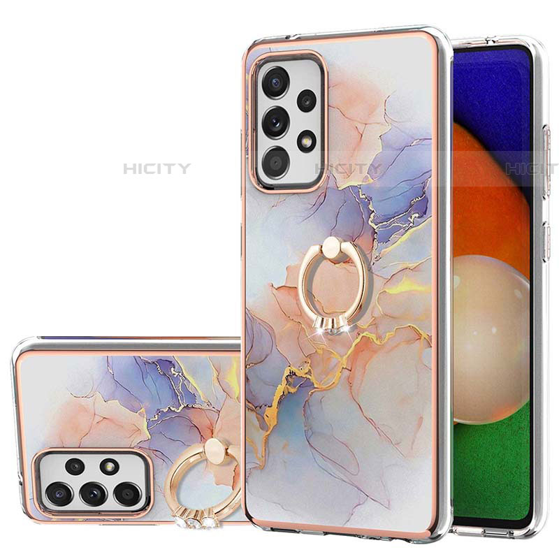 Coque Silicone Motif Fantaisie Souple Couleur Unie Etui Housse avec Support Bague Anneau Y03B pour Samsung Galaxy A52 4G Violet Clair Plus