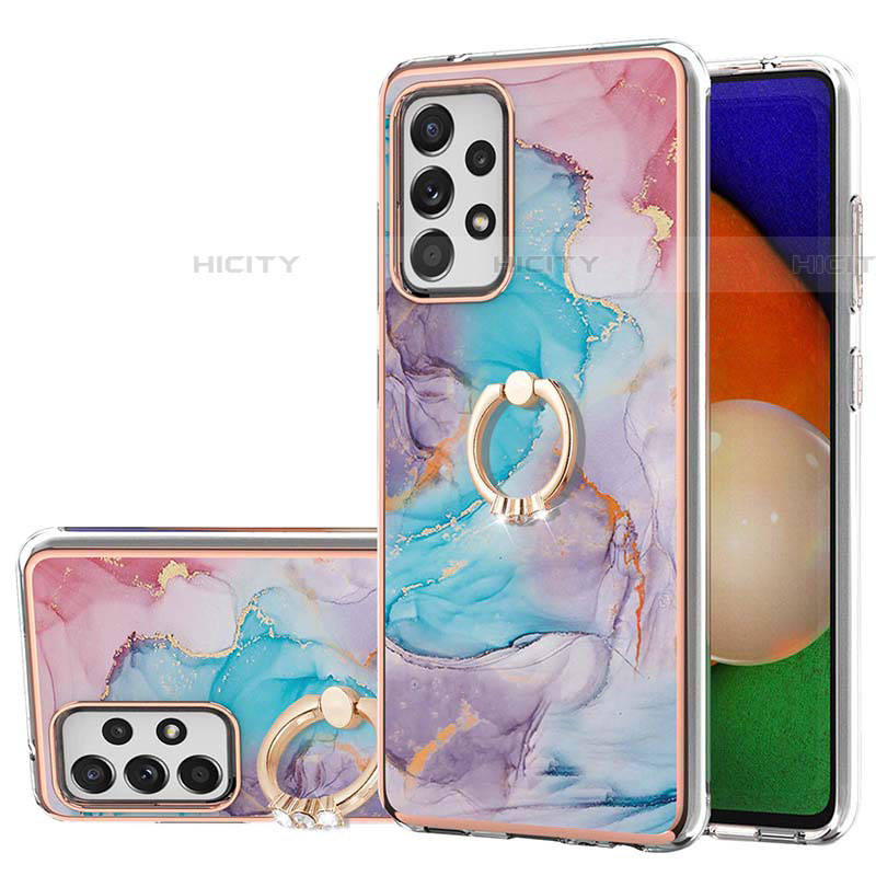 Coque Silicone Motif Fantaisie Souple Couleur Unie Etui Housse avec Support Bague Anneau Y03B pour Samsung Galaxy A52 5G Bleu Plus