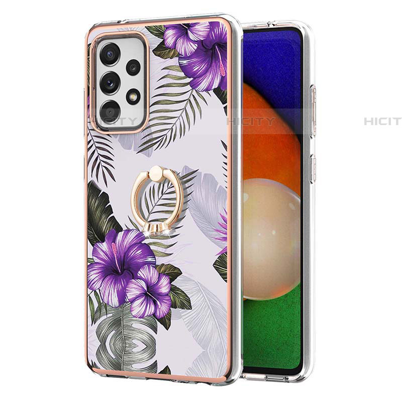 Coque Silicone Motif Fantaisie Souple Couleur Unie Etui Housse avec Support Bague Anneau Y03B pour Samsung Galaxy A52 5G Plus