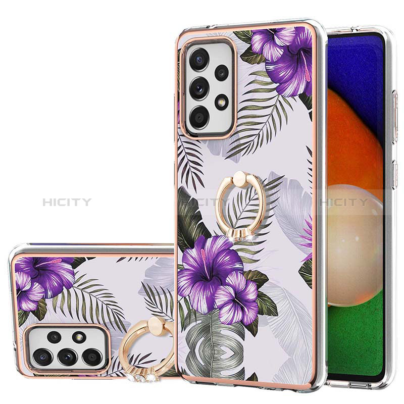 Coque Silicone Motif Fantaisie Souple Couleur Unie Etui Housse avec Support Bague Anneau Y03B pour Samsung Galaxy A52s 5G Violet Plus