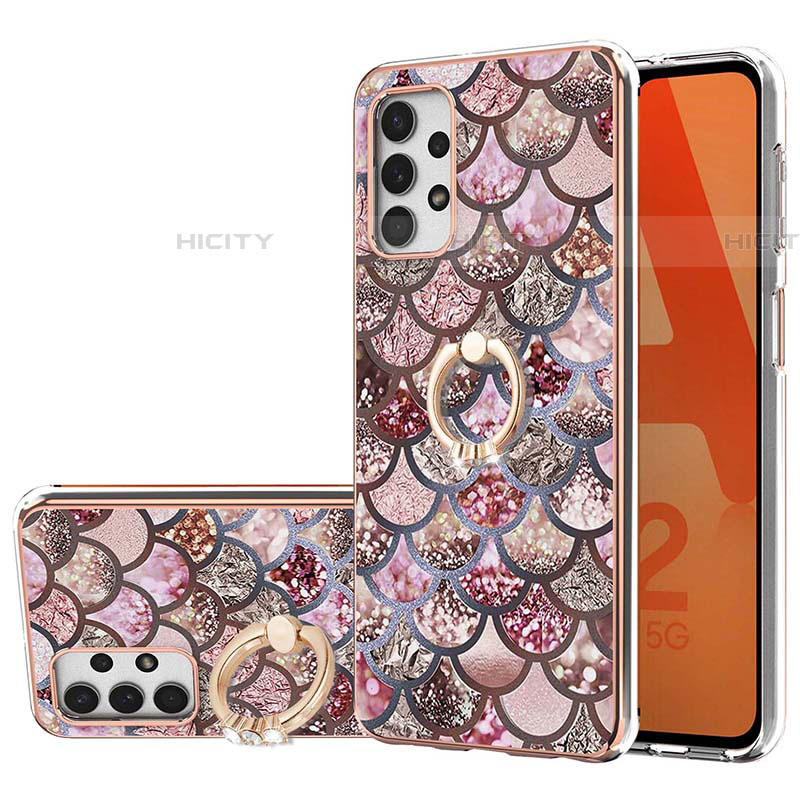 Coque Silicone Motif Fantaisie Souple Couleur Unie Etui Housse avec Support Bague Anneau Y03B pour Samsung Galaxy A53 5G Marron Plus