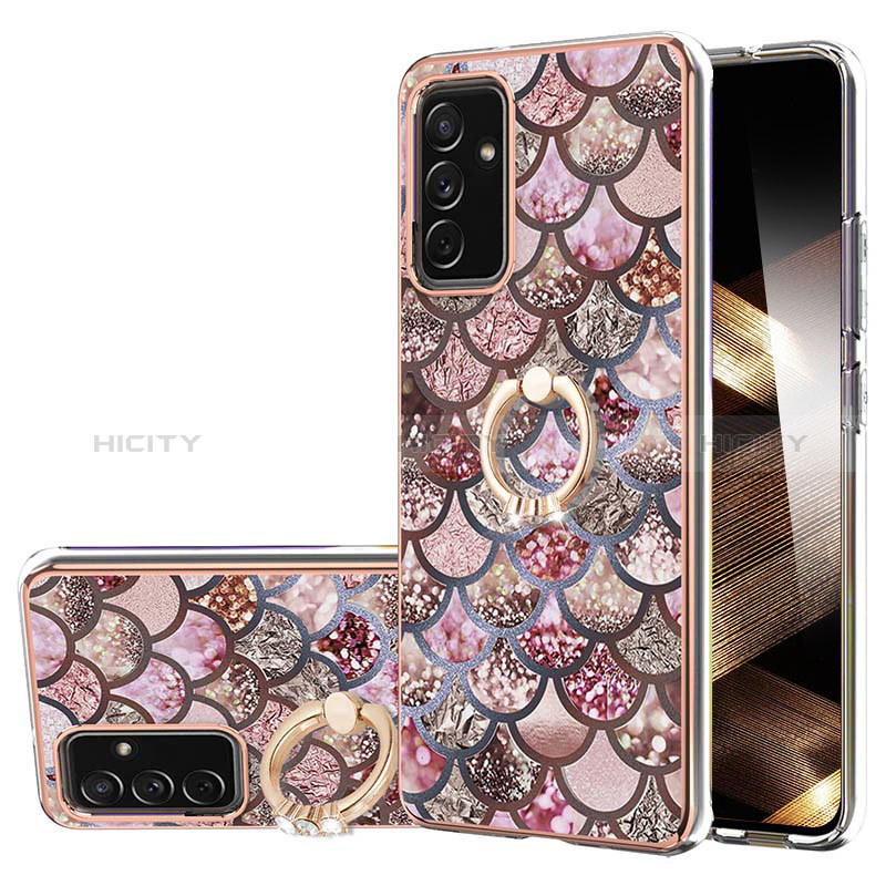 Coque Silicone Motif Fantaisie Souple Couleur Unie Etui Housse avec Support Bague Anneau Y03B pour Samsung Galaxy A55 5G Marron Plus