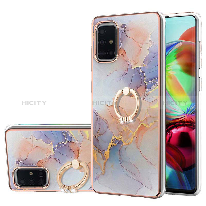 Coque Silicone Motif Fantaisie Souple Couleur Unie Etui Housse avec Support Bague Anneau Y03B pour Samsung Galaxy A71 4G A715 Violet Clair Plus