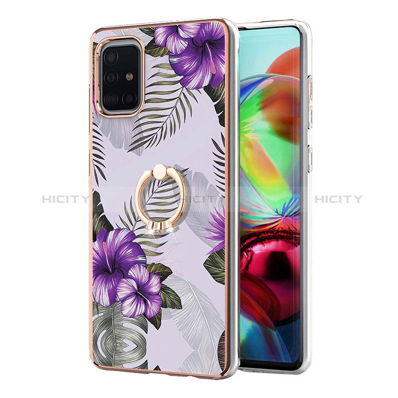 Coque Silicone Motif Fantaisie Souple Couleur Unie Etui Housse avec Support Bague Anneau Y03B pour Samsung Galaxy A71 5G Plus