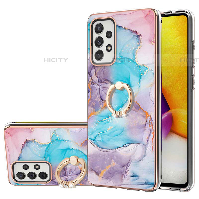 Coque Silicone Motif Fantaisie Souple Couleur Unie Etui Housse avec Support Bague Anneau Y03B pour Samsung Galaxy A72 4G Bleu Plus