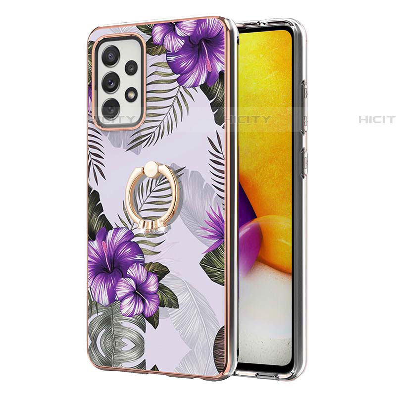 Coque Silicone Motif Fantaisie Souple Couleur Unie Etui Housse avec Support Bague Anneau Y03B pour Samsung Galaxy A72 4G Plus