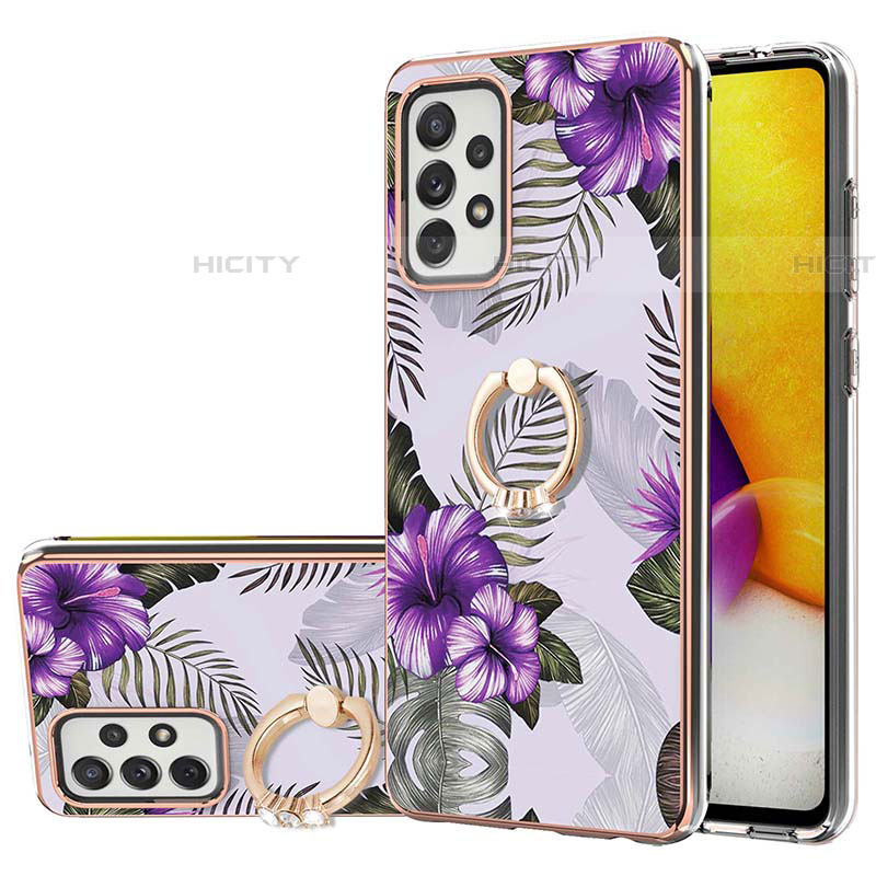 Coque Silicone Motif Fantaisie Souple Couleur Unie Etui Housse avec Support Bague Anneau Y03B pour Samsung Galaxy A72 4G Violet Plus