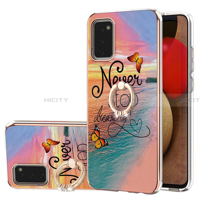 Coque Silicone Motif Fantaisie Souple Couleur Unie Etui Housse avec Support Bague Anneau Y03B pour Samsung Galaxy F02S SM-E025F Mixte Plus