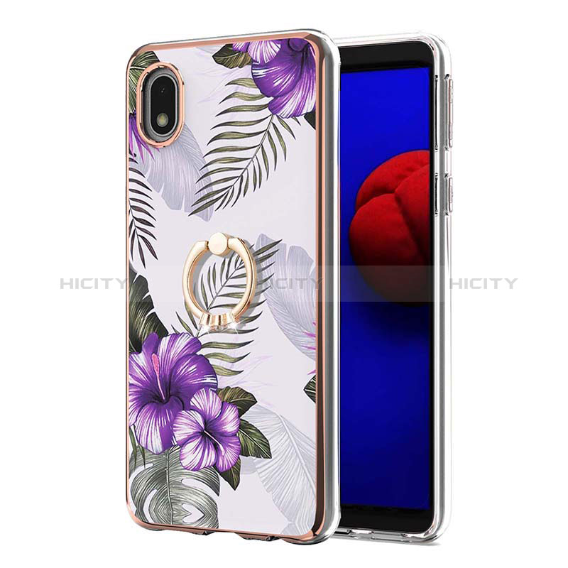 Coque Silicone Motif Fantaisie Souple Couleur Unie Etui Housse avec Support Bague Anneau Y03B pour Samsung Galaxy M01 Core Plus