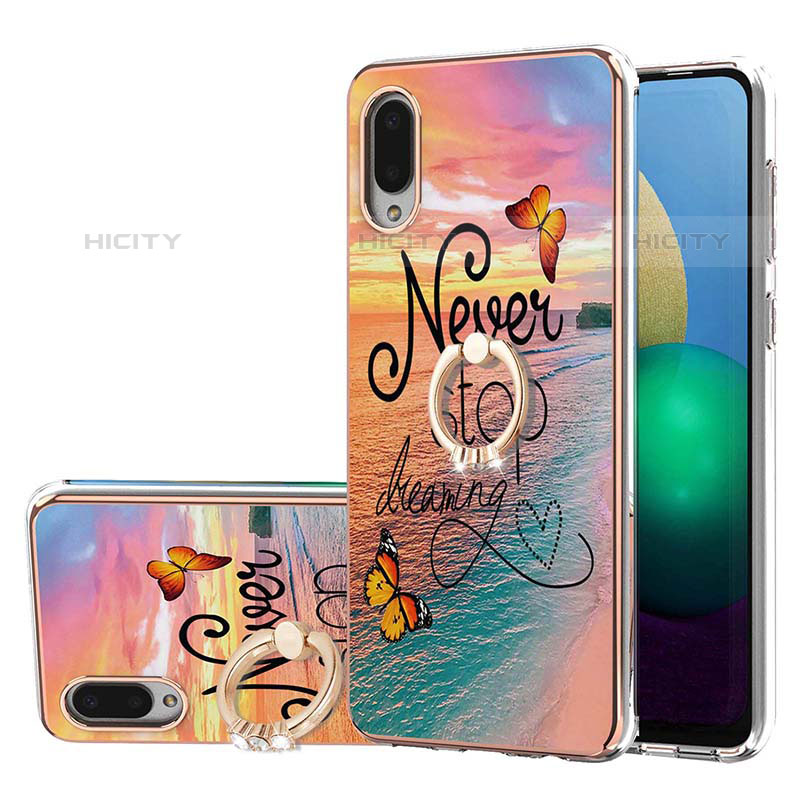 Coque Silicone Motif Fantaisie Souple Couleur Unie Etui Housse avec Support Bague Anneau Y03B pour Samsung Galaxy M02 Mixte Plus