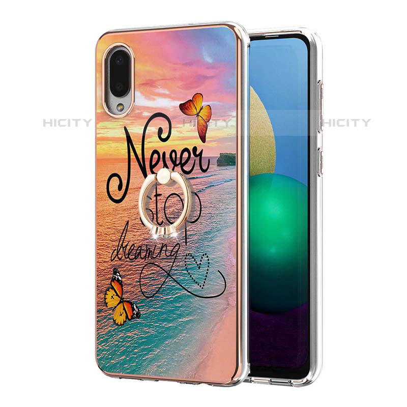 Coque Silicone Motif Fantaisie Souple Couleur Unie Etui Housse avec Support Bague Anneau Y03B pour Samsung Galaxy M02 Plus