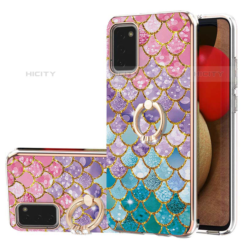 Coque Silicone Motif Fantaisie Souple Couleur Unie Etui Housse avec Support Bague Anneau Y03B pour Samsung Galaxy M02s Colorful Plus