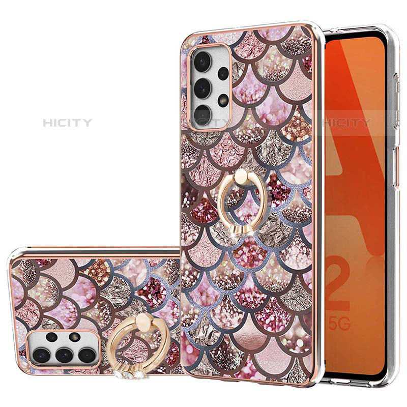 Coque Silicone Motif Fantaisie Souple Couleur Unie Etui Housse avec Support Bague Anneau Y03B pour Samsung Galaxy M32 5G Marron Plus