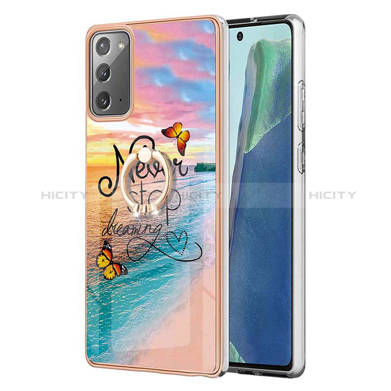 Coque Silicone Motif Fantaisie Souple Couleur Unie Etui Housse avec Support Bague Anneau Y03B pour Samsung Galaxy Note 20 5G Plus