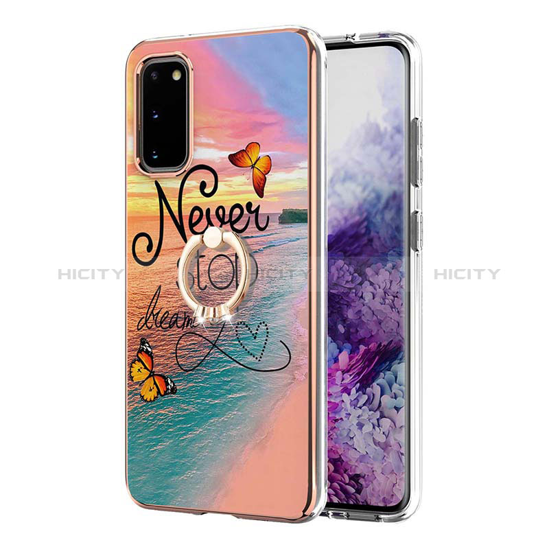 Coque Silicone Motif Fantaisie Souple Couleur Unie Etui Housse avec Support Bague Anneau Y03B pour Samsung Galaxy S20 Plus