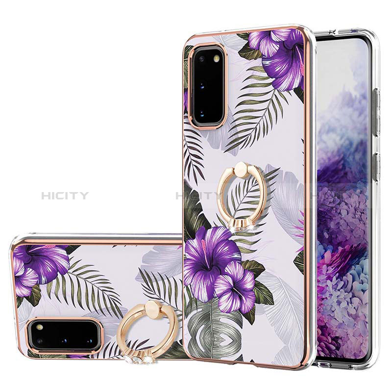 Coque Silicone Motif Fantaisie Souple Couleur Unie Etui Housse avec Support Bague Anneau Y03B pour Samsung Galaxy S20 Violet Plus