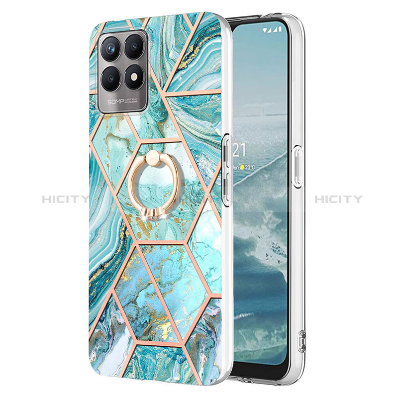 Coque Silicone Motif Fantaisie Souple Couleur Unie Etui Housse avec Support Bague Anneau Y04B pour Realme 8i Plus