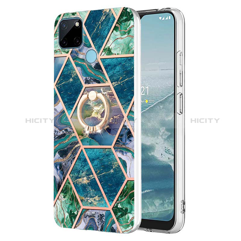 Coque Silicone Motif Fantaisie Souple Couleur Unie Etui Housse avec Support Bague Anneau Y04B pour Realme C21Y Plus