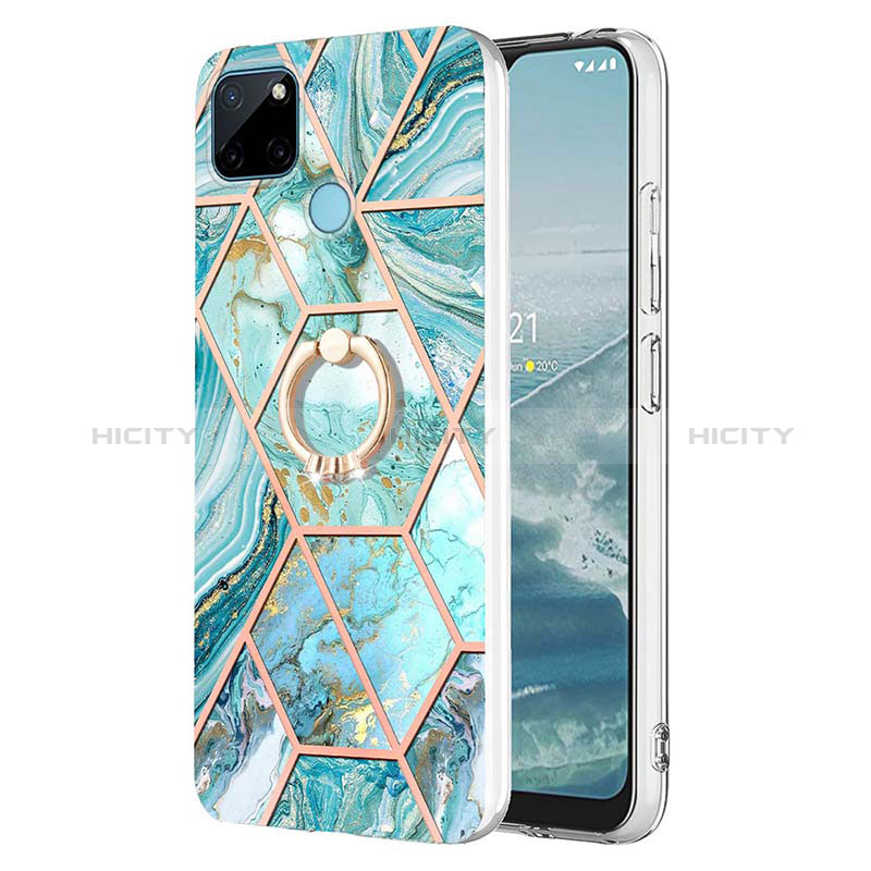 Coque Silicone Motif Fantaisie Souple Couleur Unie Etui Housse avec Support Bague Anneau Y04B pour Realme C21Y Plus