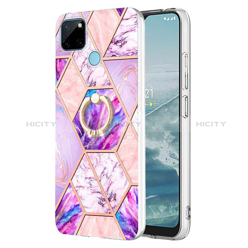 Coque Silicone Motif Fantaisie Souple Couleur Unie Etui Housse avec Support Bague Anneau Y04B pour Realme C21Y Violet Clair Plus