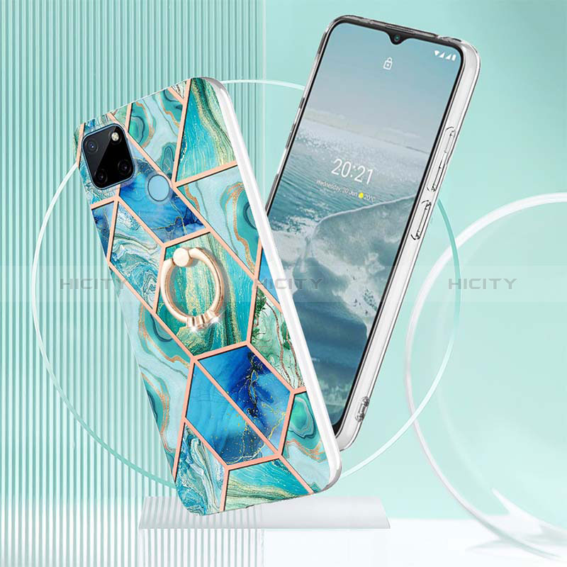 Coque Silicone Motif Fantaisie Souple Couleur Unie Etui Housse avec Support Bague Anneau Y04B pour Realme C25Y Plus