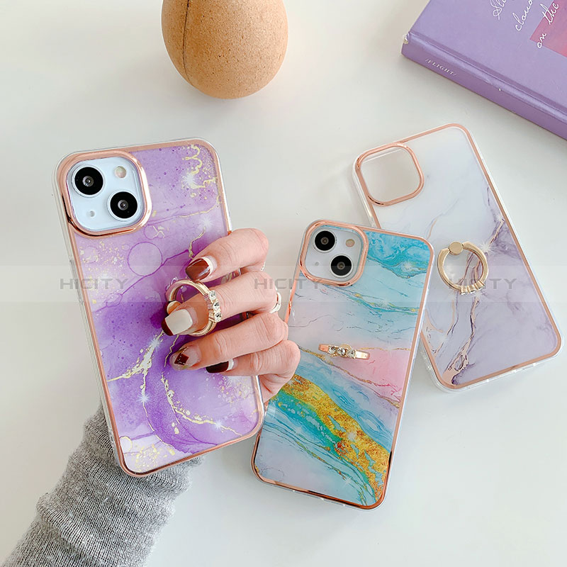 Coque Silicone Motif Fantaisie Souple Couleur Unie Etui Housse avec Support Bague Anneau Y05B pour Apple iPhone 13 Plus