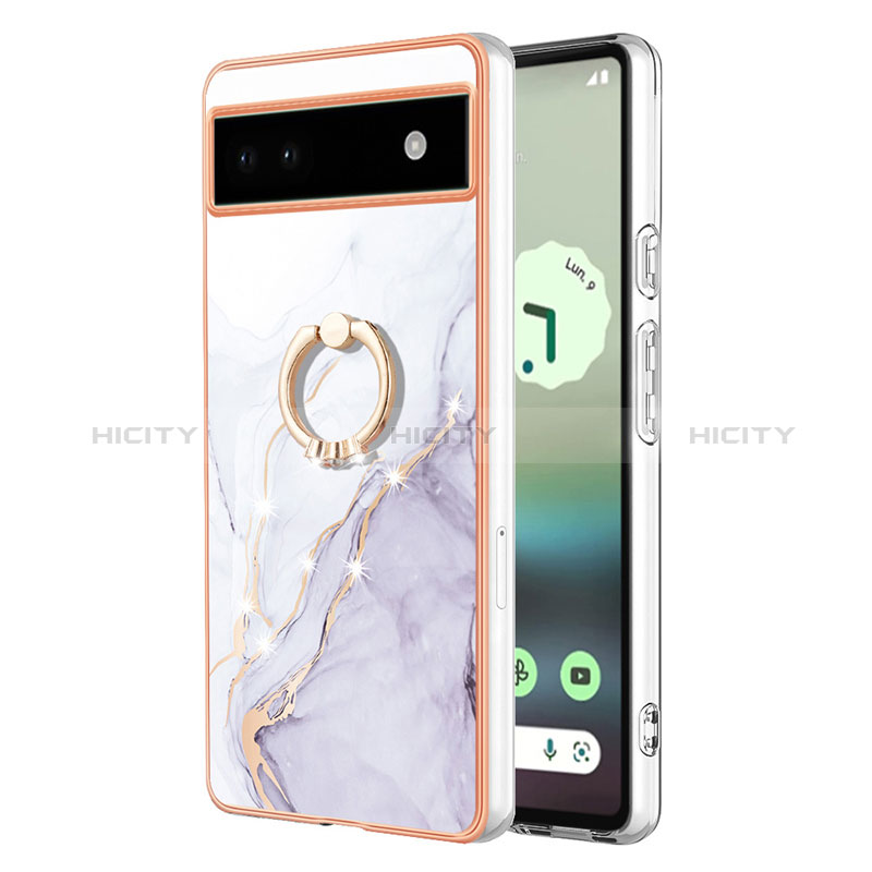 Coque Silicone Motif Fantaisie Souple Couleur Unie Etui Housse avec Support Bague Anneau Y05B pour Google Pixel 6a 5G Blanc Plus